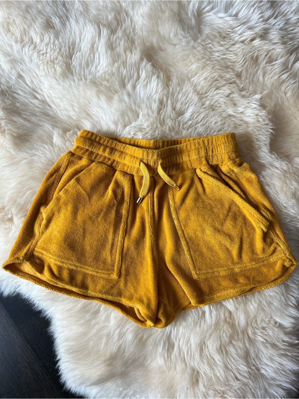 Sezane Mustard Yellow Terry Cloth Drawstring Shorts XS